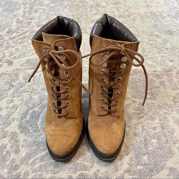 BCBG Maude Brown Suede Lace Up Heeled Booties - Picture 6 of 9